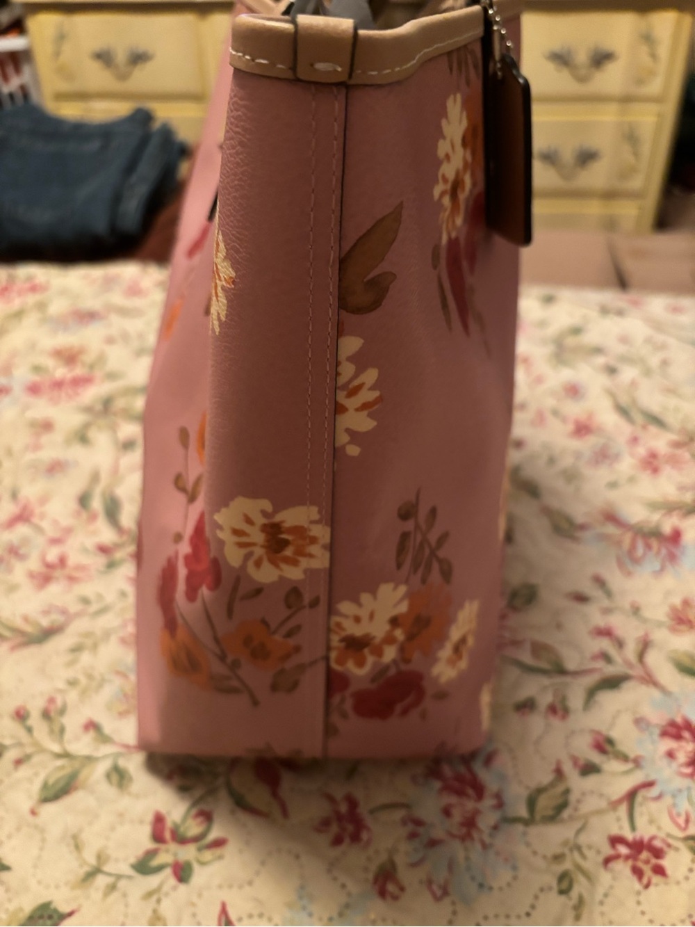 Coach Peony Floral print Tote with Tan Trim - Picture 11 of 16